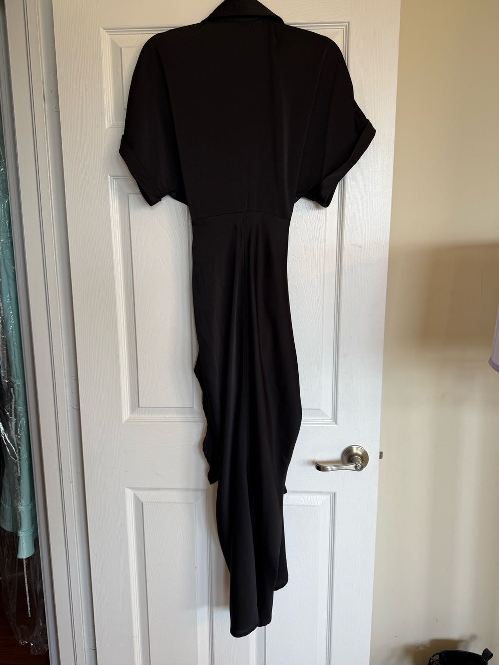 MABLE Black Satin Tie-Waist Button Front Midi Dress Size Medium - Picture 4 of 4